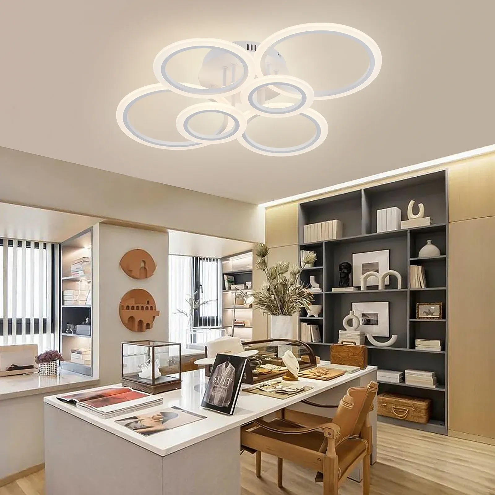 Modern LED Chandelier Ring Ceiling Light Fixture, 3-Color Dimmable Chandelier for Living Room, Bedroom, Dining Room, APP/Remote Control, 43W/75W thumbnail 2