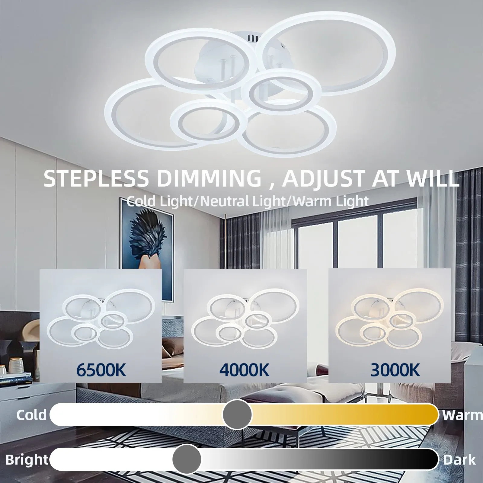 Modern LED Chandelier Ring Ceiling Light Fixture, 3-Color Dimmable Chandelier for Living Room, Bedroom, Dining Room, APP/Remote Control, 43W/75W thumbnail 4