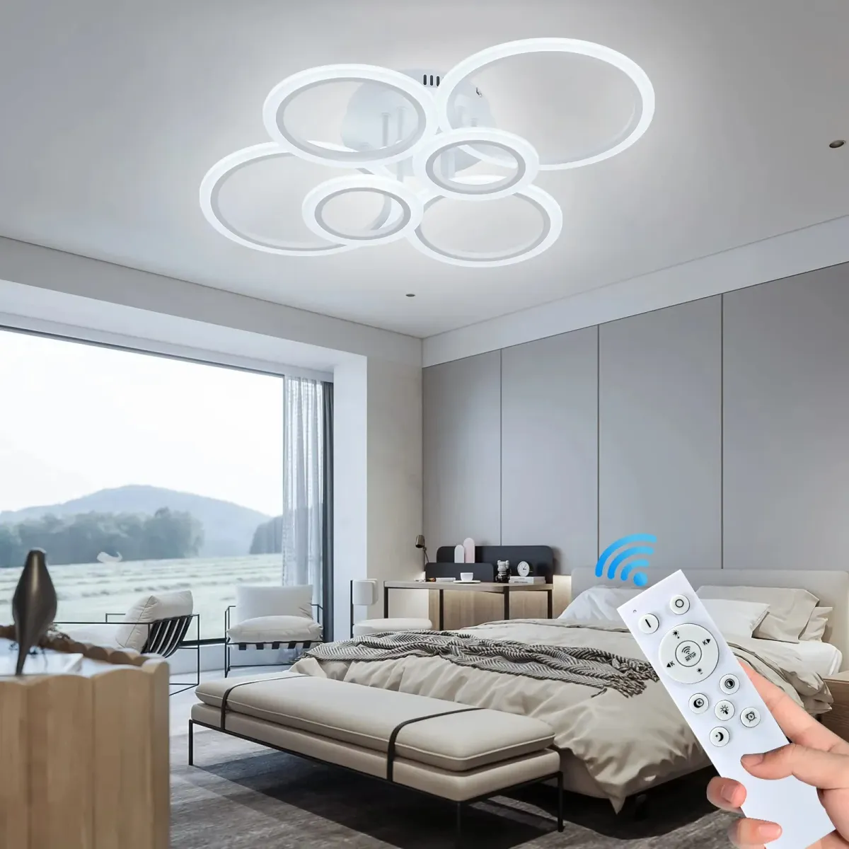 Modern LED Chandelier Ring Ceiling Light Fixture, 3-Color Dimmable Chandelier for Living Room, Bedroom, Dining Room, APP/Remote Control, 43W/75W showcase 1