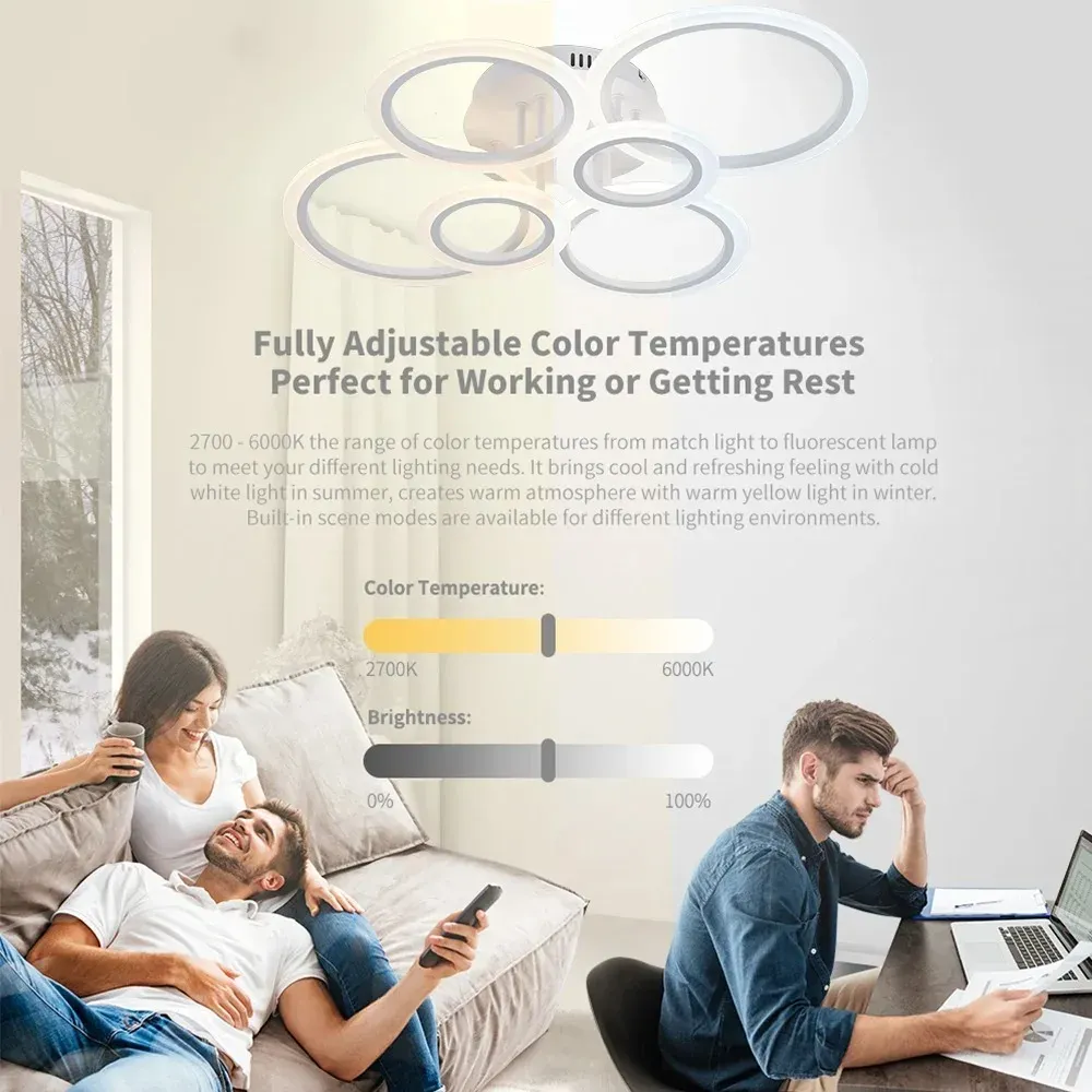 Modern LED Chandelier Ring Ceiling Light Fixture, 3-Color Dimmable Chandelier for Living Room, Bedroom, Dining Room, APP/Remote Control, 43W/75W showcase 3