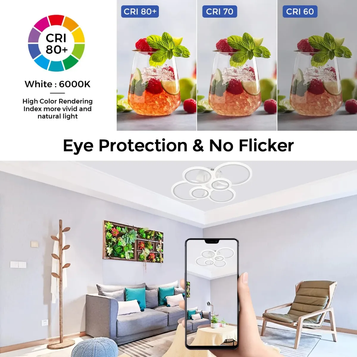 Modern LED Chandelier Ring Ceiling Light Fixture, 3-Color Dimmable Chandelier for Living Room, Bedroom, Dining Room, APP/Remote Control, 43W/75W showcase 5