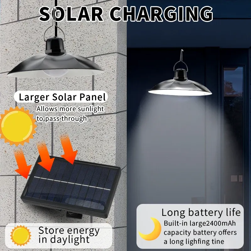 Solar Pendant Light with Remote Control - Dual Head LED Chandelier for Outdoor Garden, Camping, Patio - Energy Efficient White Light thumbnail 3