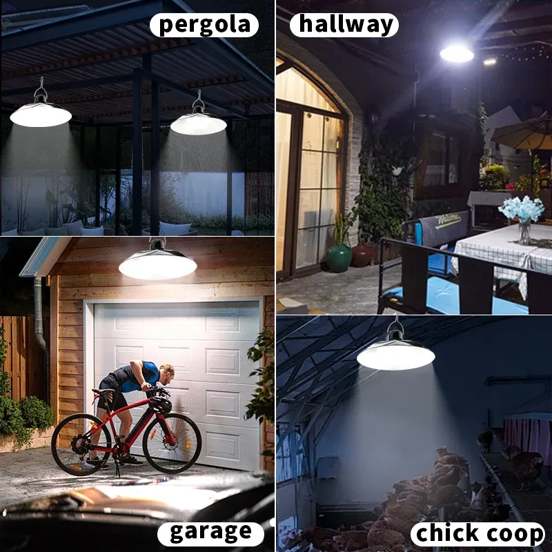 Solar Pendant Light with Remote Control - Dual Head LED Chandelier for Outdoor Garden, Camping, Patio - Energy Efficient White Light thumbnail 4