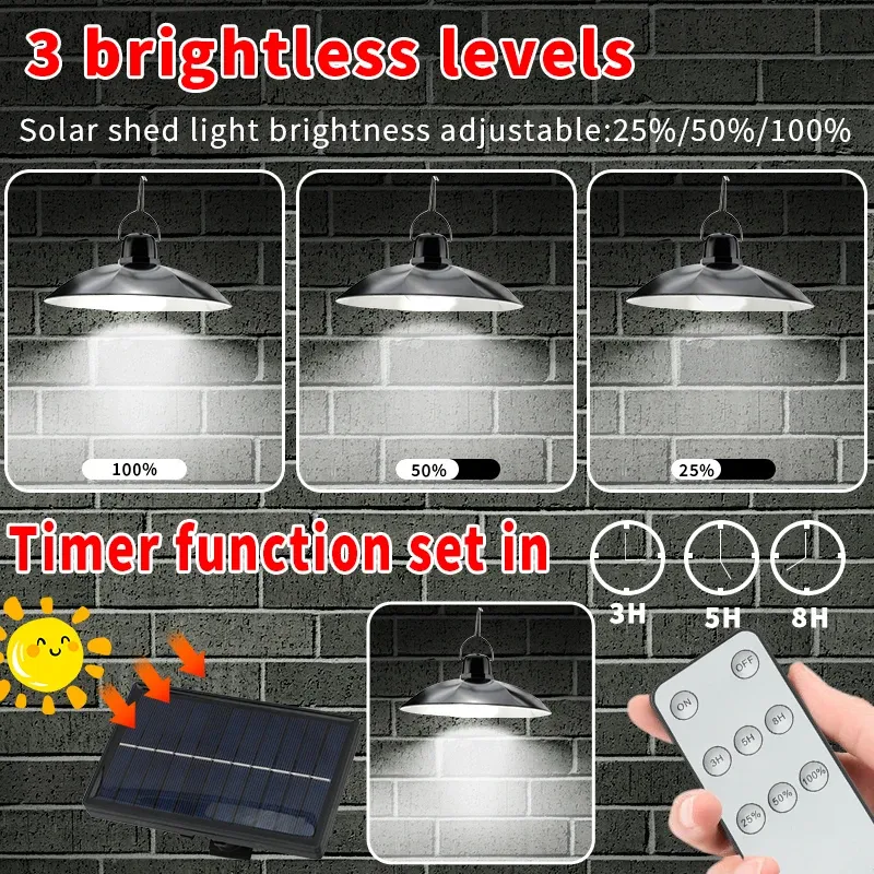 Solar Pendant Light with Remote Control - Dual Head LED Chandelier for Outdoor Garden, Camping, Patio - Energy Efficient White Light thumbnail 2