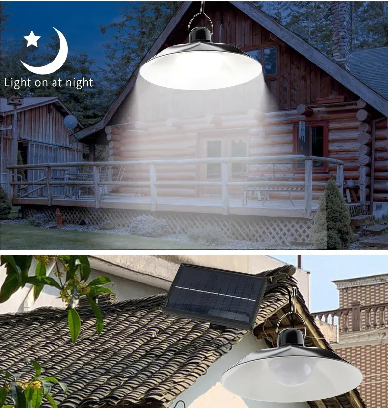 Solar Pendant Light with Remote Control - Dual Head LED Chandelier for Outdoor Garden, Camping, Patio - Energy Efficient White Light showcase 2
