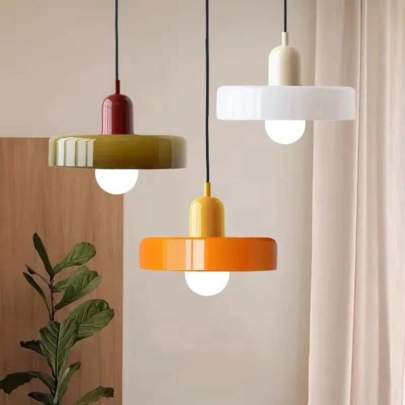 Nordic Bauhaus Glass Chandelier Retro Pendant Light Fixture for Dining Room, Living Room, Bedroom, Bar, Cafe - Adjustable 1.4M Cord, E27 Warm LED Bulb Compatible thumbnail 1