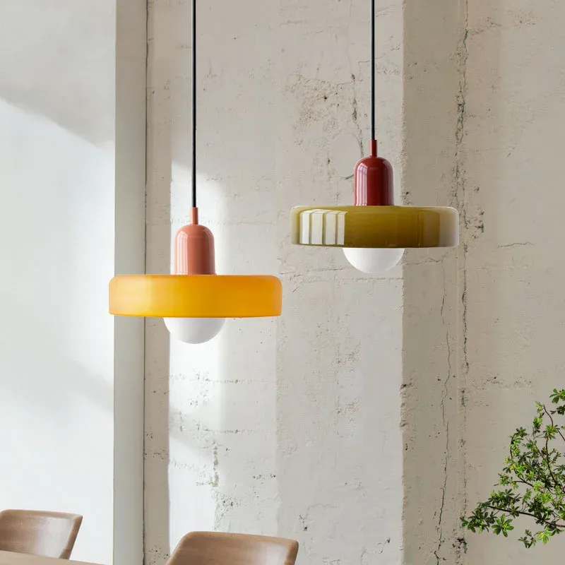 Nordic Bauhaus Glass Chandelier Retro Pendant Light Fixture for Dining Room, Living Room, Bedroom, Bar, Cafe - Adjustable 1.4M Cord, E27 Warm LED Bulb Compatible showcase 22