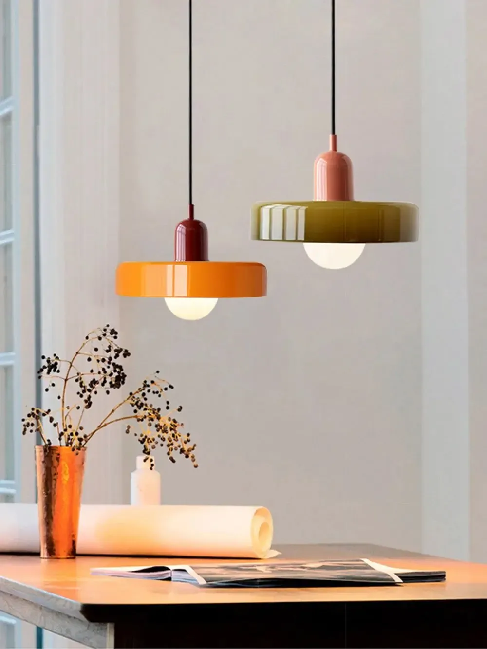 Nordic Bauhaus Glass Chandelier Retro Pendant Light Fixture for Dining Room, Living Room, Bedroom, Bar, Cafe - Adjustable 1.4M Cord, E27 Warm LED Bulb Compatible showcase 2