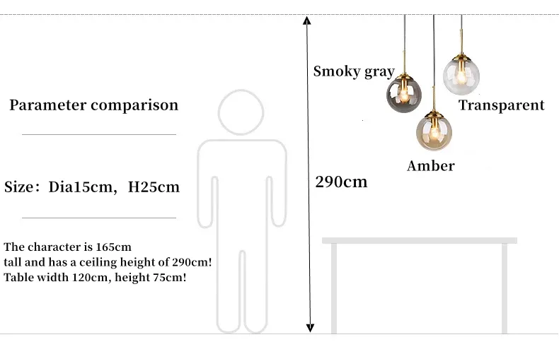 Modern Luxury Metal Chandelier with Glass Pendant Lamp - Nordic Creative LED Light for Living Room, Dining Room, Bedside, Bar, Attic - Amber, Transparent, Smoky Gray showcase 4