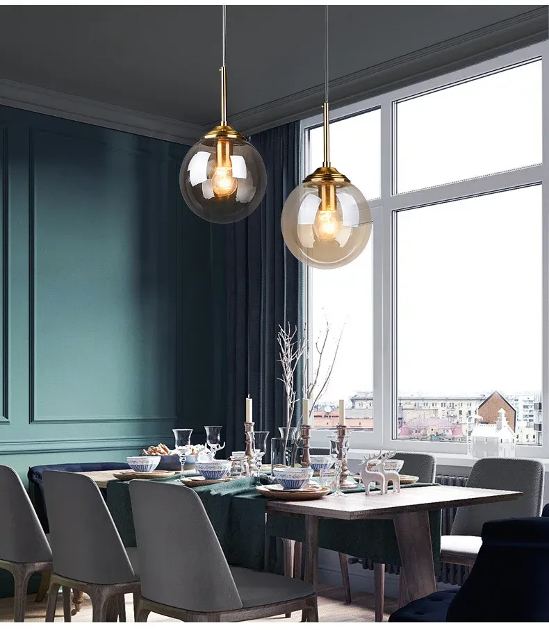 Modern Luxury Metal Chandelier with Glass Pendant Lamp - Nordic Creative LED Light for Living Room, Dining Room, Bedside, Bar, Attic - Amber, Transparent, Smoky Gray showcase 11