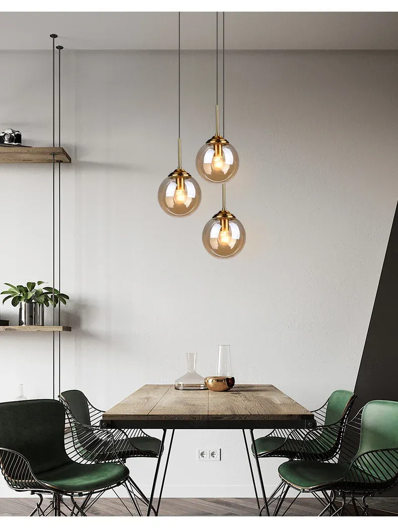 Modern Luxury Metal Chandelier with Glass Pendant Lamp - Nordic Creative LED Light for Living Room, Dining Room, Bedside, Bar, Attic - Amber, Transparent, Smoky Gray showcase 10