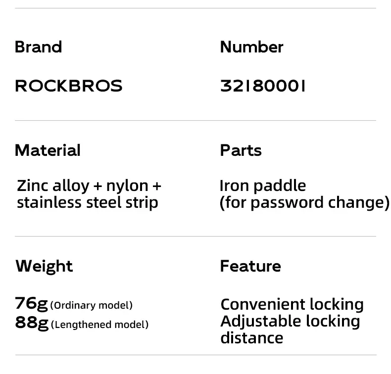 ROCKBROS Portable Bicycle Lock Cable Tie with Zinc Alloy Lock, Anti-Theft Password Lock, Freely Adjustable Safety Rope Lock for Helmets and Bikes showcase 3