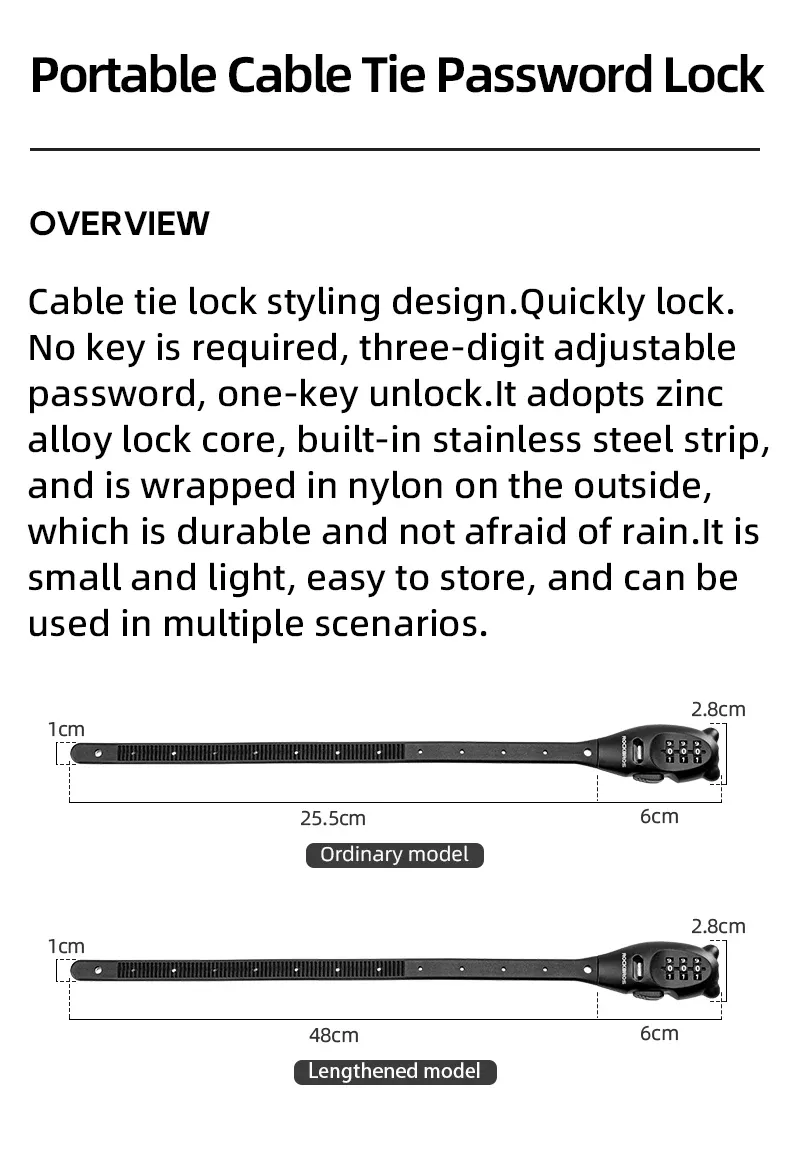 ROCKBROS Portable Bicycle Lock Cable Tie with Zinc Alloy Lock, Anti-Theft Password Lock, Freely Adjustable Safety Rope Lock for Helmets and Bikes showcase 2