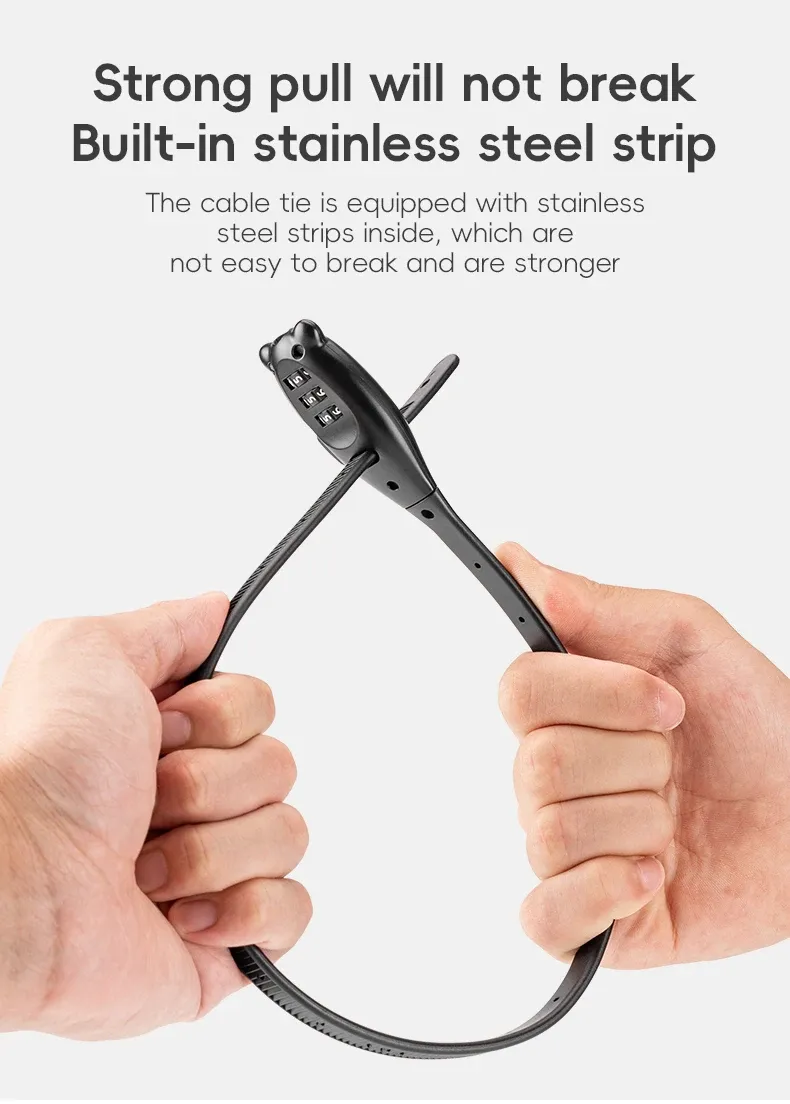 ROCKBROS Portable Bicycle Lock Cable Tie with Zinc Alloy Lock, Anti-Theft Password Lock, Freely Adjustable Safety Rope Lock for Helmets and Bikes showcase 7