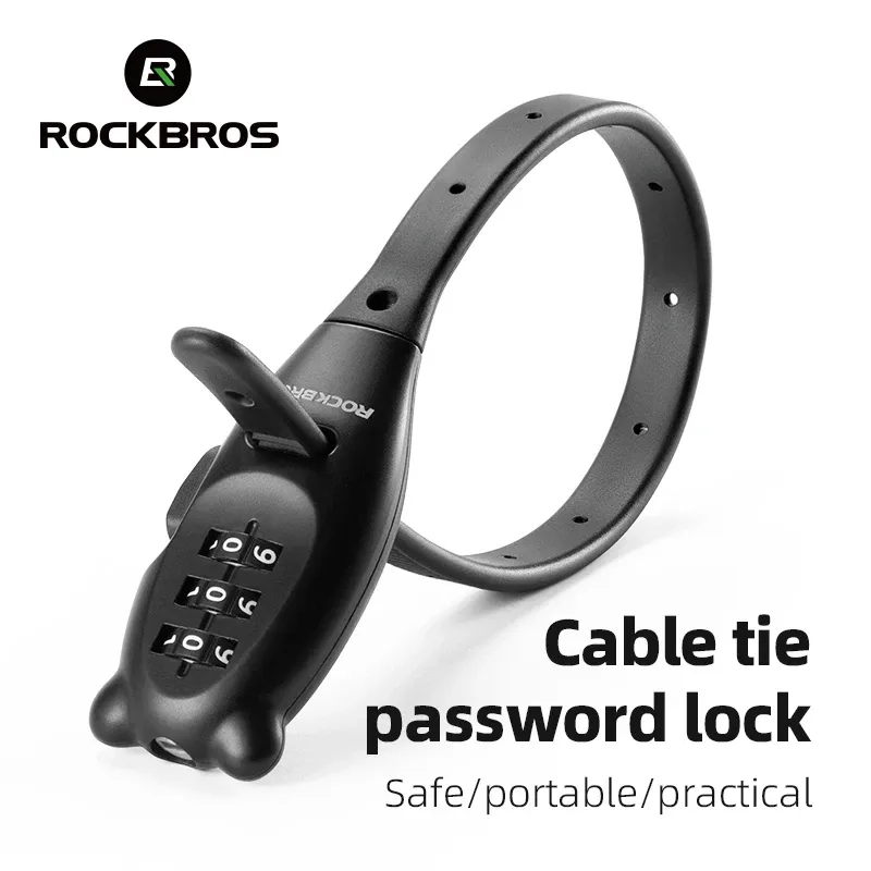 ROCKBROS Portable Bicycle Lock Cable Tie with Zinc Alloy Lock, Anti-Theft Password Lock, Freely Adjustable Safety Rope Lock for Helmets and Bikes thumbnail 1