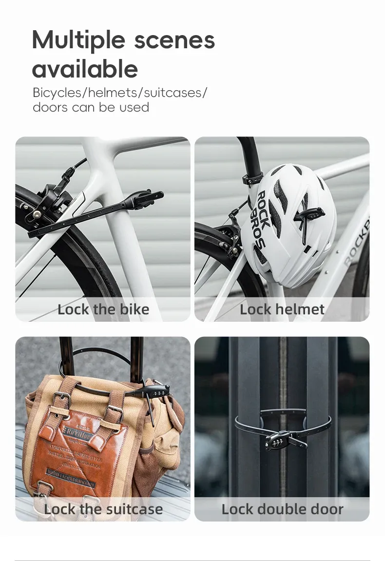 ROCKBROS Portable Bicycle Lock Cable Tie with Zinc Alloy Lock, Anti-Theft Password Lock, Freely Adjustable Safety Rope Lock for Helmets and Bikes showcase 9