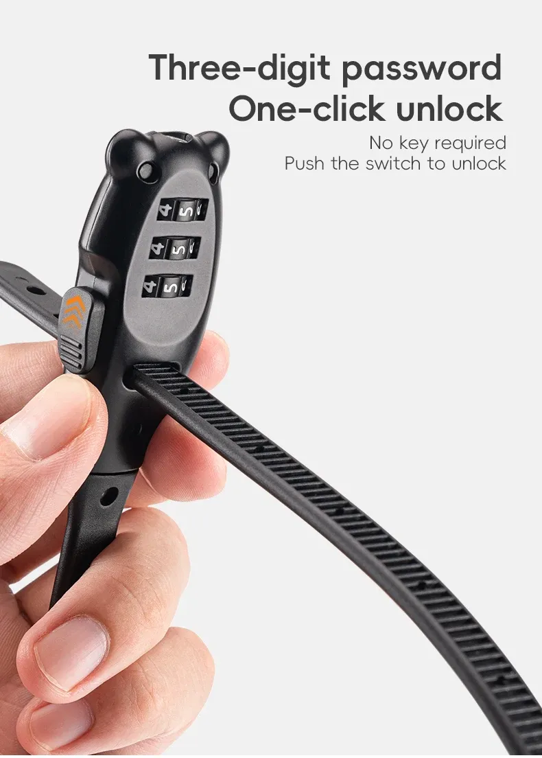 ROCKBROS Portable Bicycle Lock Cable Tie with Zinc Alloy Lock, Anti-Theft Password Lock, Freely Adjustable Safety Rope Lock for Helmets and Bikes showcase 5