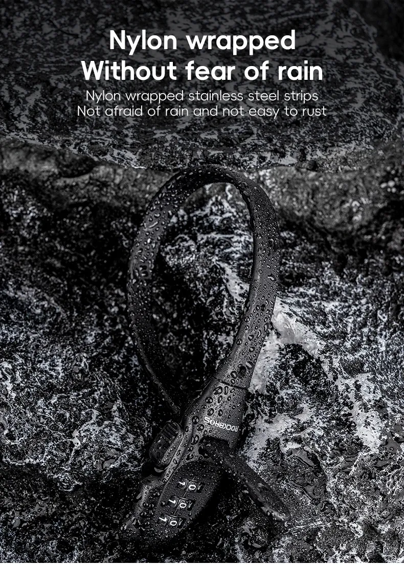 ROCKBROS Portable Bicycle Lock Cable Tie with Zinc Alloy Lock, Anti-Theft Password Lock, Freely Adjustable Safety Rope Lock for Helmets and Bikes showcase 8