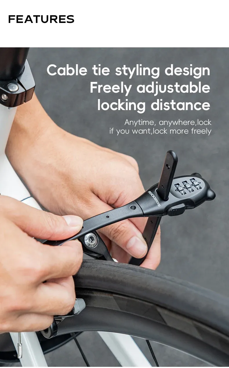 ROCKBROS Portable Bicycle Lock Cable Tie with Zinc Alloy Lock, Anti-Theft Password Lock, Freely Adjustable Safety Rope Lock for Helmets and Bikes showcase 4