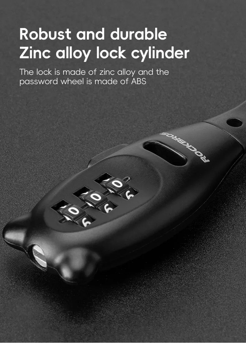 ROCKBROS Portable Bicycle Lock Cable Tie with Zinc Alloy Lock, Anti-Theft Password Lock, Freely Adjustable Safety Rope Lock for Helmets and Bikes showcase 6