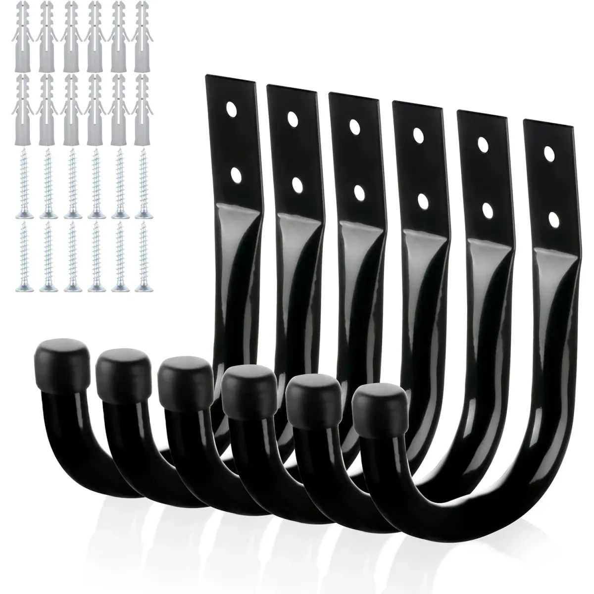 Heavy-Duty Garage Storage Hooks - Pack of 6 Large Black Wall-Mounted J Hooks for Tools, Extension Cords, Cables, and Equipment Organization showcase 1