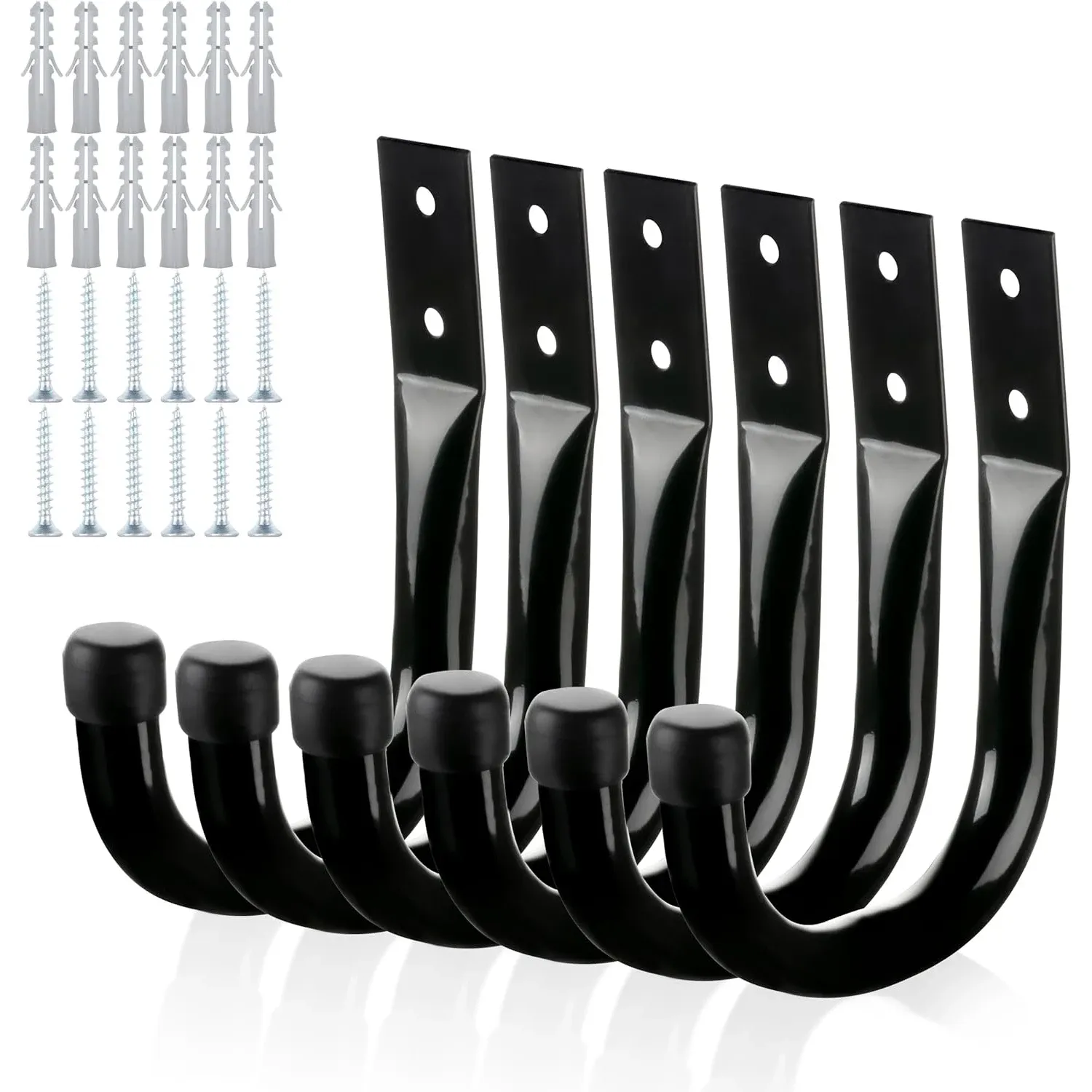Heavy-Duty Garage Hooks - Pack of 6 Large Wall-Mounted Storage Hooks for Tools, Extension Cords, Cables, and More - Black Powder-Coated Steel for Maximum Durability thumbnail 1