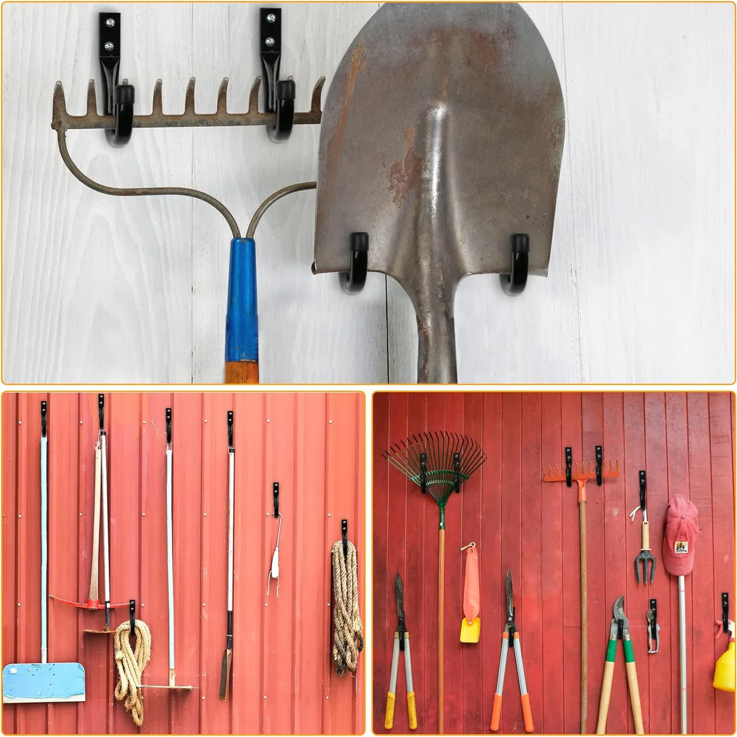 Heavy-Duty Garage Hooks - Pack of 6 Large Wall-Mounted Storage Hooks for Tools, Extension Cords, Cables, and More - Black Powder-Coated Steel for Maximum Durability thumbnail 5
