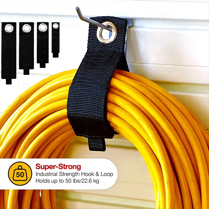 Heavy-Duty Extension Cord Holder Organizer Strap with Stainless Steel Grommet for Garage, Shed, Work Van - Weatherproof Polypropylene, 50 lbs Capacity thumbnail 1