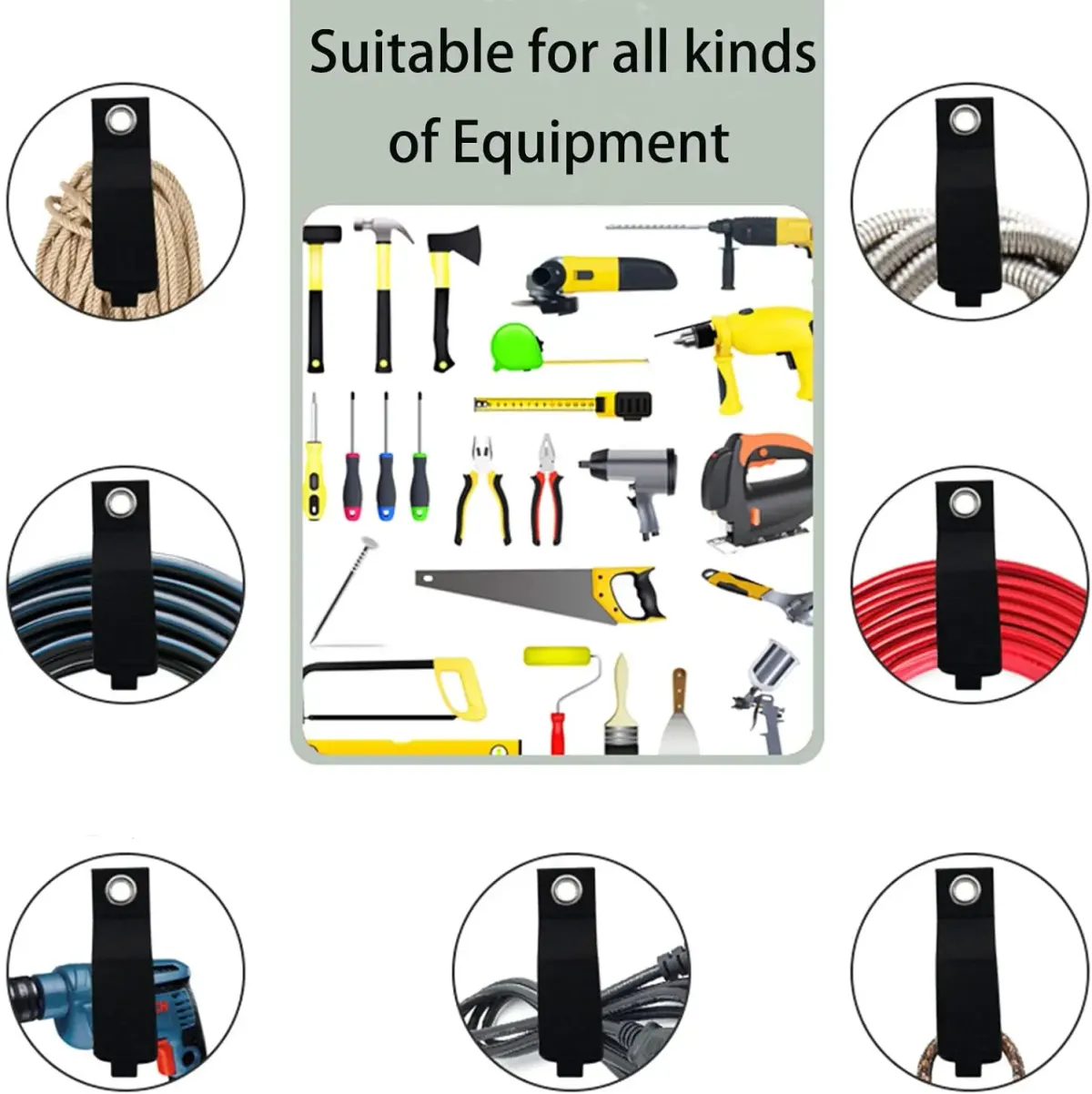 Heavy-Duty Extension Cord Holder Organizer Strap with Stainless Steel Grommet for Garage, Shed, Work Van - Weatherproof Polypropylene, 50 lbs Capacity showcase 10