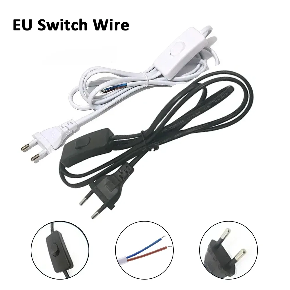 EU Plug 2-Pin Extension Power Cord with Inline On/Off Switch for Desk Lamps and Small Appliances, 1.2m, White/Black thumbnail 1
