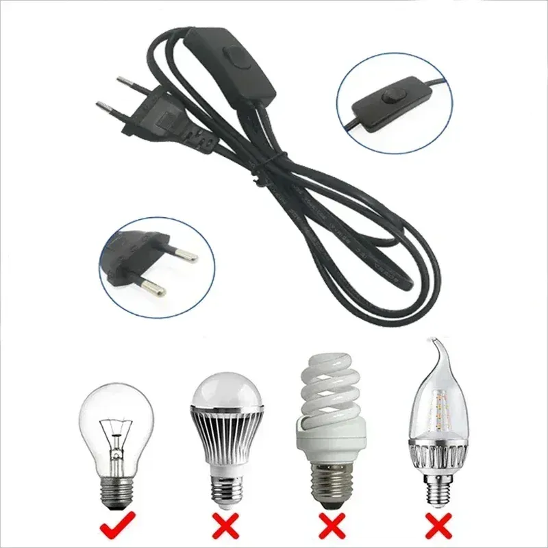 EU Plug 2-Pin Extension Power Cord with Inline On/Off Switch for Desk Lamps and Small Appliances, 1.2m, White/Black thumbnail 4