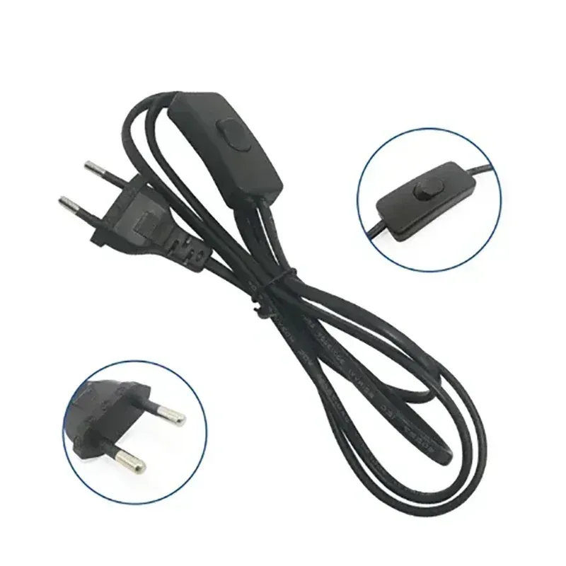 EU Plug 2-Pin Extension Power Cord with Inline On/Off Switch for Desk Lamps and Small Appliances, 1.2m, White/Black thumbnail 2