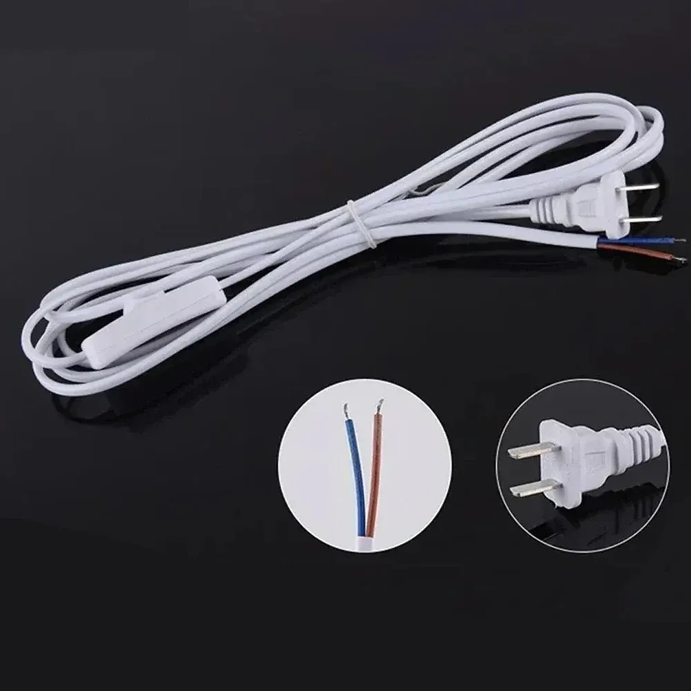 EU Plug 2-Pin Extension Power Cord with Inline On/Off Switch for Desk Lamps and Small Appliances, 1.2m, White/Black showcase 2