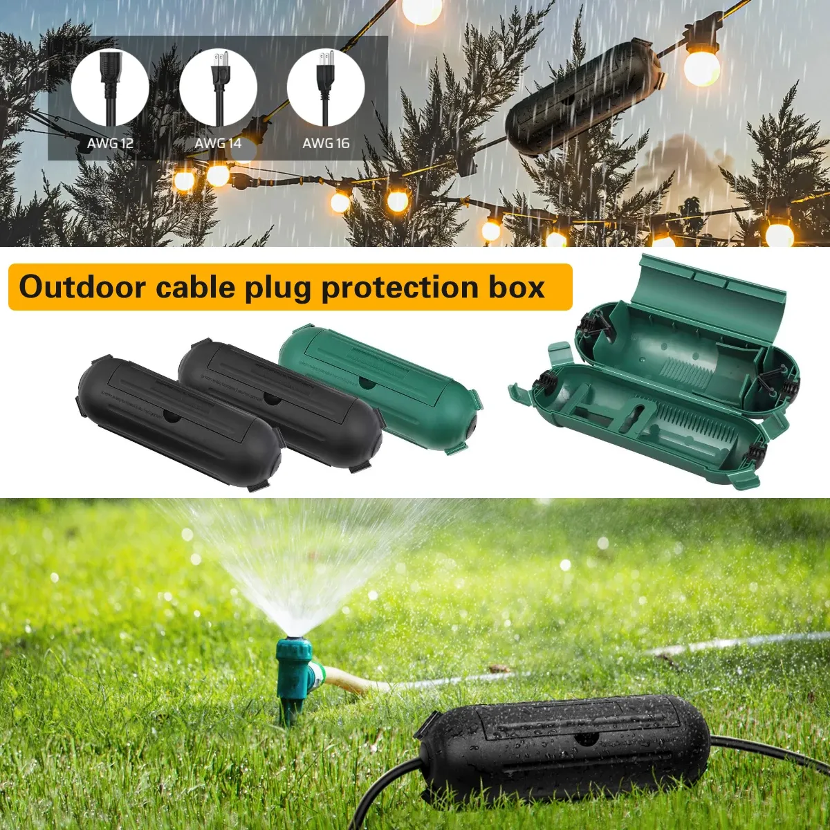Heavy-Duty Waterproof Outdoor Extension Cord Cover Box - IP44 Weatherproof Safety Housing Case for Electrical Cords, Durable PVC Spiral Wrap Design for Secure Fit showcase 2
