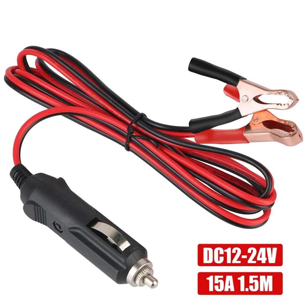 12V/24V Car Cigarette Lighter Extension Cord with Crocodile Clips, 1.5M Heavy Duty 15A Fuse Power Adapter Cable for GPS, Dash Cams, Vehicle Devices thumbnail 1