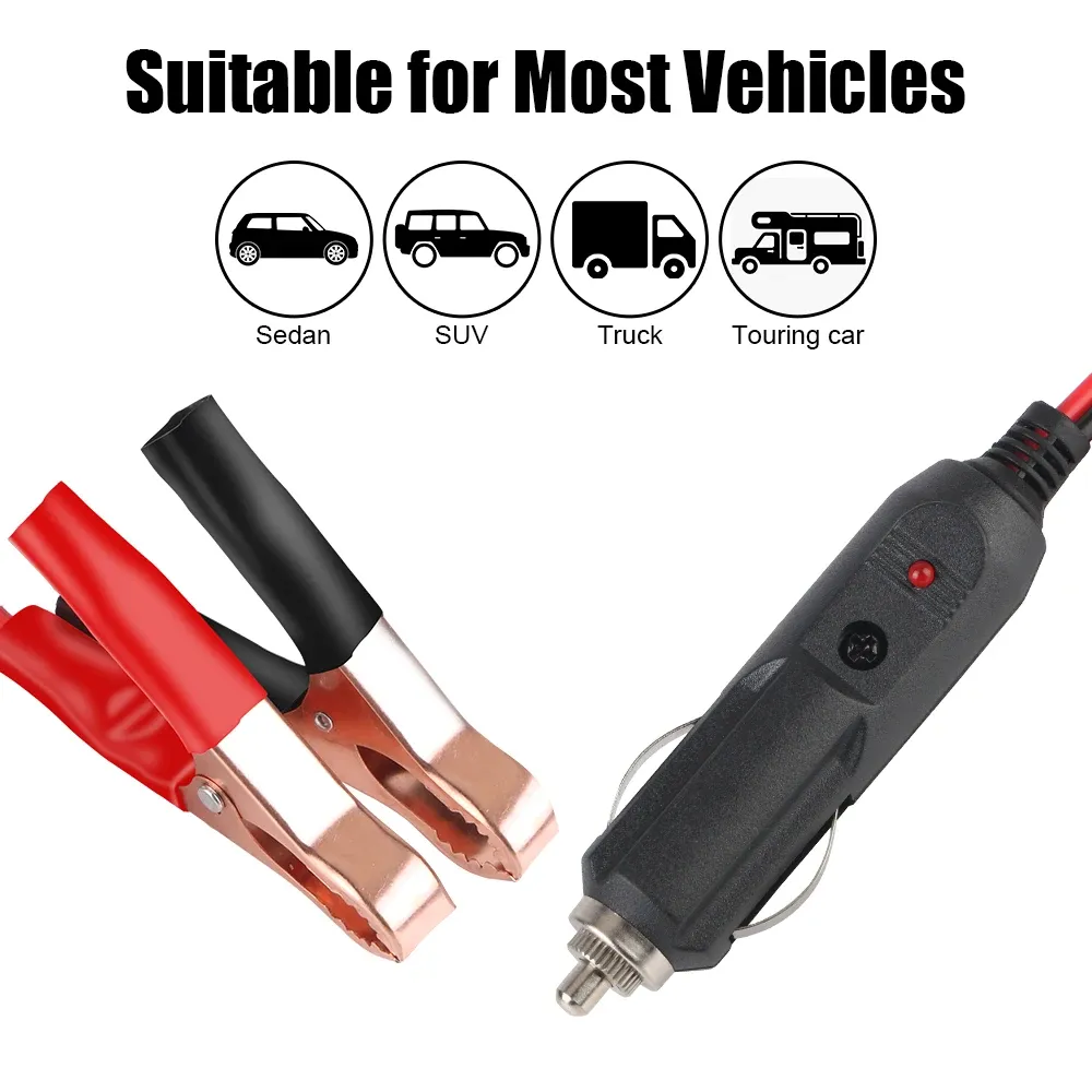12V/24V Car Cigarette Lighter Extension Cord with Crocodile Clips, 1.5M Heavy Duty 15A Fuse Power Adapter Cable for GPS, Dash Cams, Vehicle Devices thumbnail 5