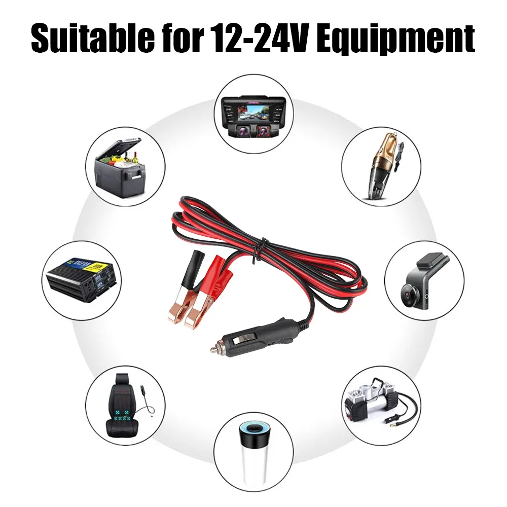 12V/24V Car Cigarette Lighter Extension Cord with Crocodile Clips, 1.5M Heavy Duty 15A Fuse Power Adapter Cable for GPS, Dash Cams, Vehicle Devices thumbnail 2