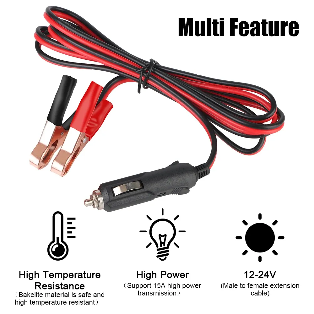 12V/24V Car Cigarette Lighter Extension Cord with Crocodile Clips, 1.5M Heavy Duty 15A Fuse Power Adapter Cable for GPS, Dash Cams, Vehicle Devices showcase 8
