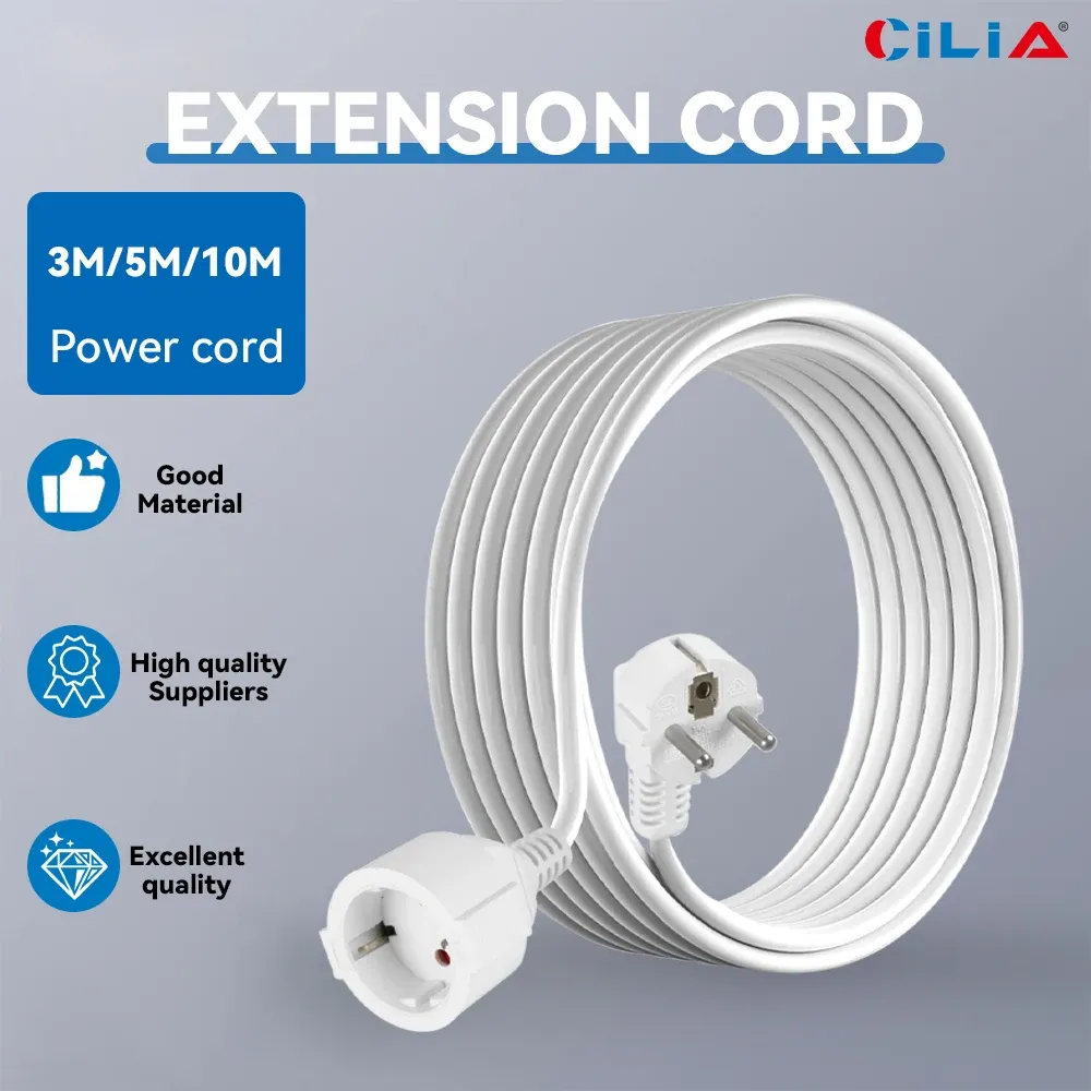 3M/5M/10M EU Plug Power Extension Cord, 16A/250V Heavy Duty Socket with 1.5mm² Wire, 3680W Max Power, CE Certified Safety Cable for European Devices thumbnail 1