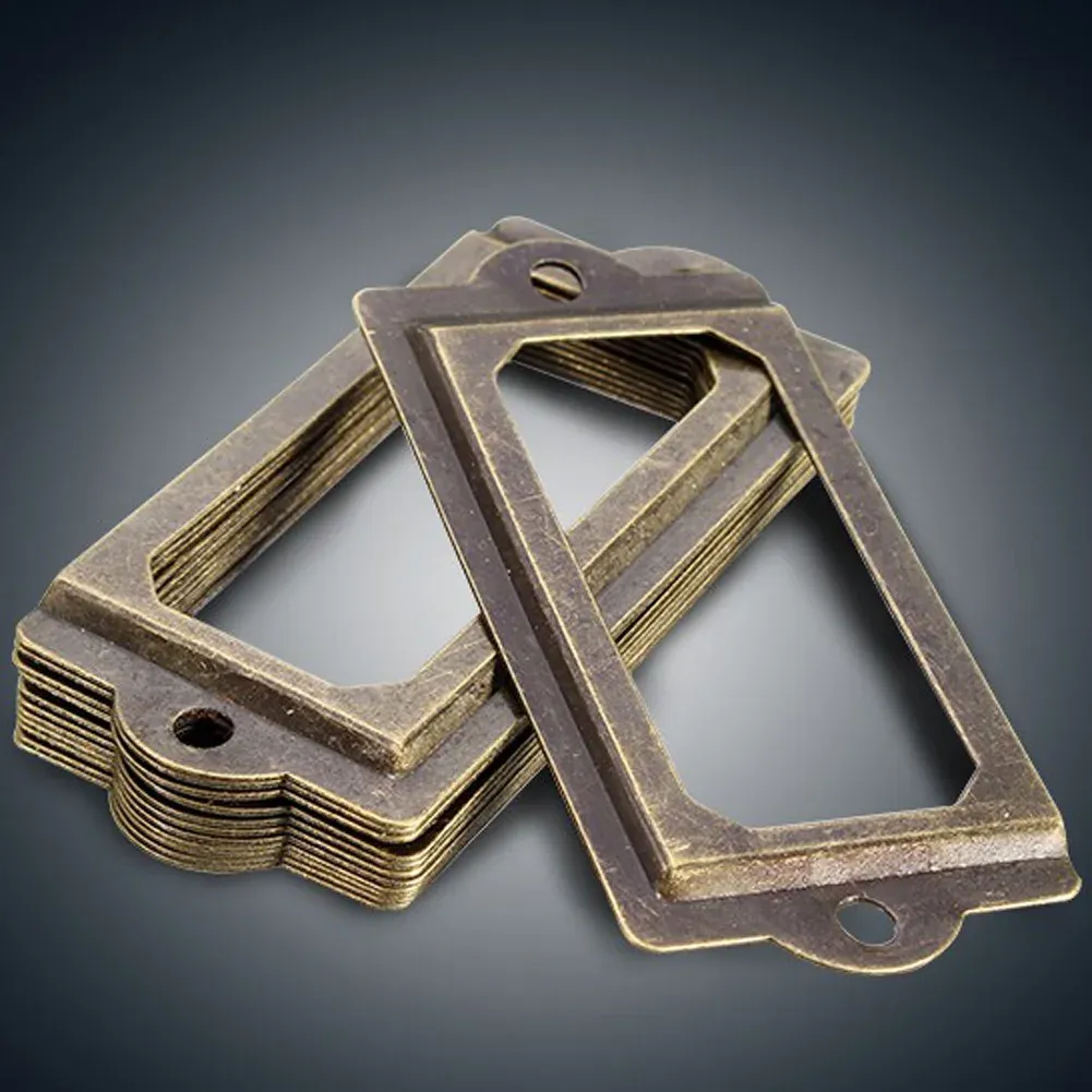 12Pcs Antique Brass Metal Label Pull Handles with Screws for Furniture Cabinets, Drawers, Boxes, and Bins - Vintage Retro Style Card Holders showcase 7