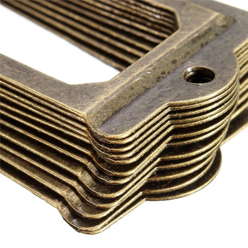 12Pcs Antique Brass Metal Label Pull Handles with Screws for Furniture Cabinets, Drawers, Boxes, and Bins - Vintage Retro Style Card Holders showcase 9