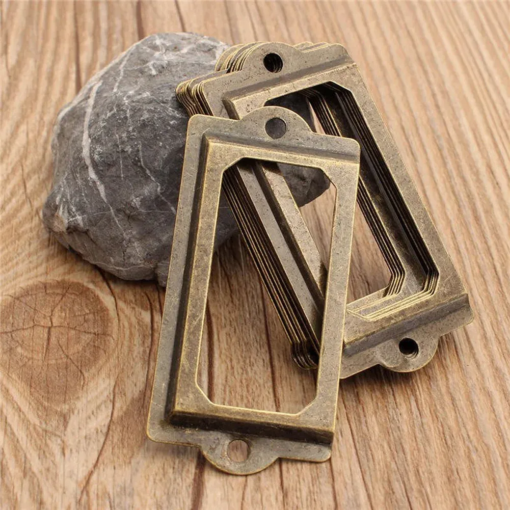 12Pcs Antique Brass Metal Label Pull Handles with Screws for Furniture Cabinets, Drawers, Boxes, and Bins - Vintage Retro Style Card Holders showcase 4