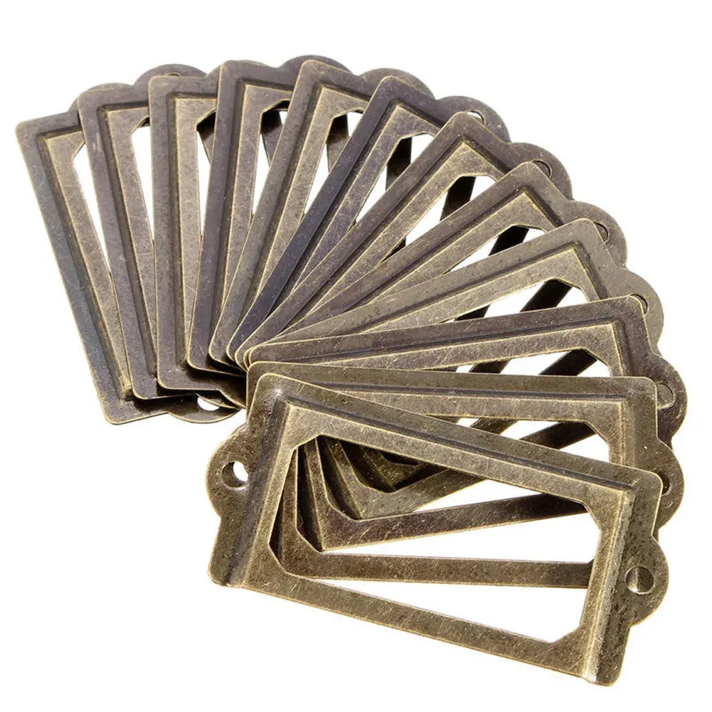 12Pcs Antique Brass Metal Label Pull Handles with Screws for Furniture Cabinets, Drawers, Boxes, and Bins - Vintage Retro Style Card Holders thumbnail 5