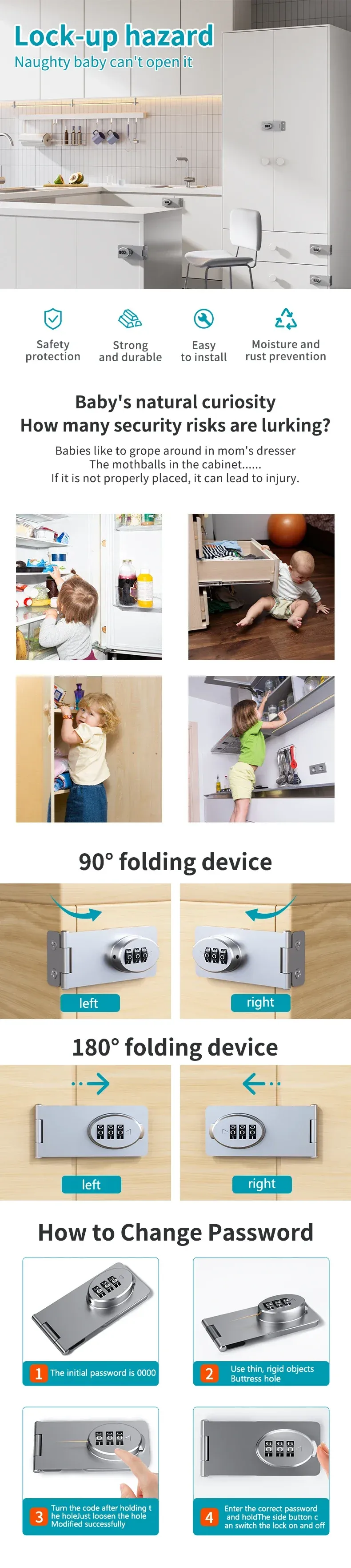 Child Safety Cabinet Locks - Secure Refrigerator, Drawer, File Cabinet & Double Door Latches for Baby Proofing - Durable Child Protection Lock showcase 1