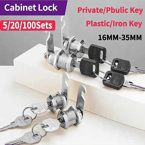 Metal Cylinder Cam Lock with 2 Keys for Cabinets, Lockers, Drawers, Mailboxes, File Cabinets - Available in Same Key or Different Key Options, 16mm