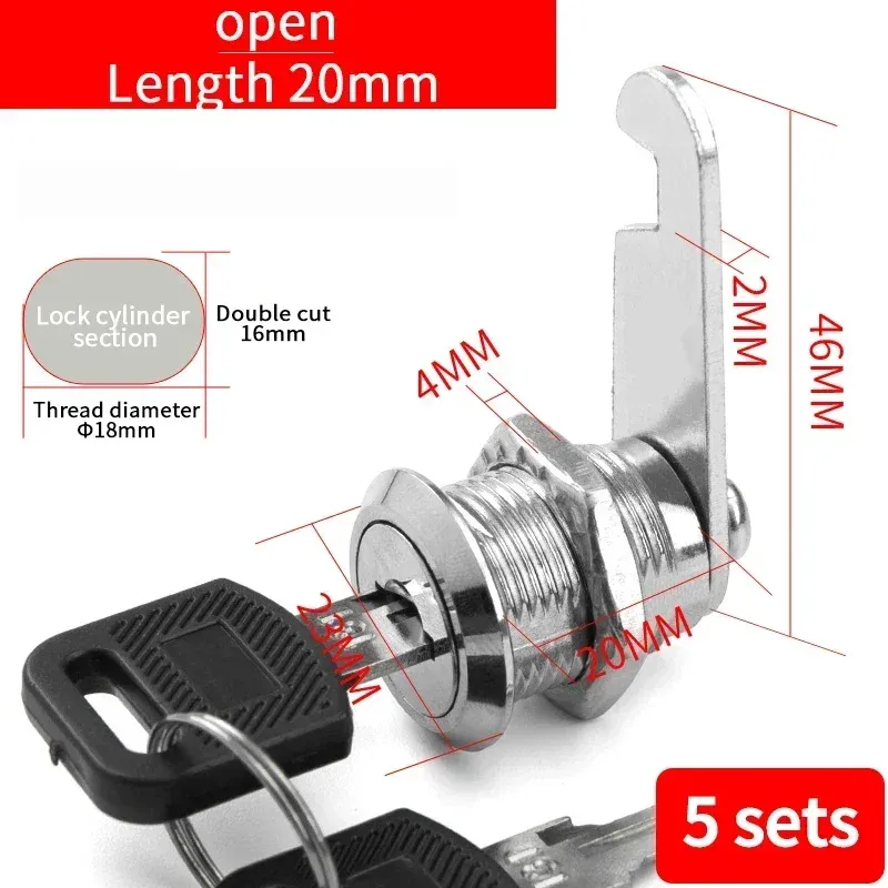 Metal Cylinder Cam Lock with 2 Keys for Cabinets, Lockers, Drawers, Mailboxes, File Cabinets - Available in Same Key or Different Key Options, 16mm showcase 17