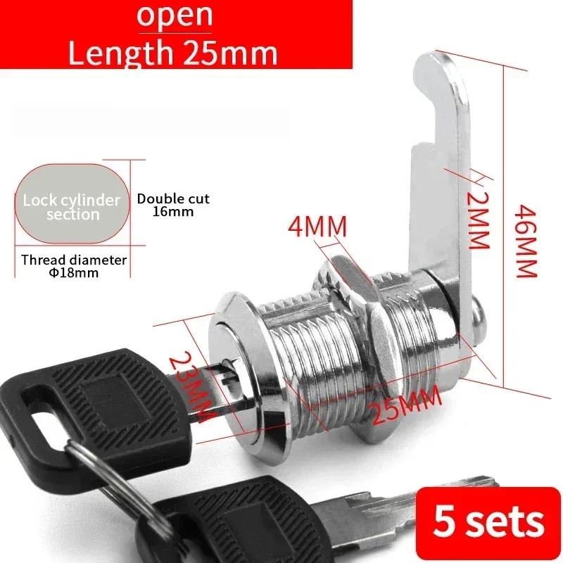 Metal Cylinder Cam Lock with 2 Keys for Cabinets, Lockers, Drawers, Mailboxes, File Cabinets - Available in Same Key or Different Key Options, 16mm showcase 18
