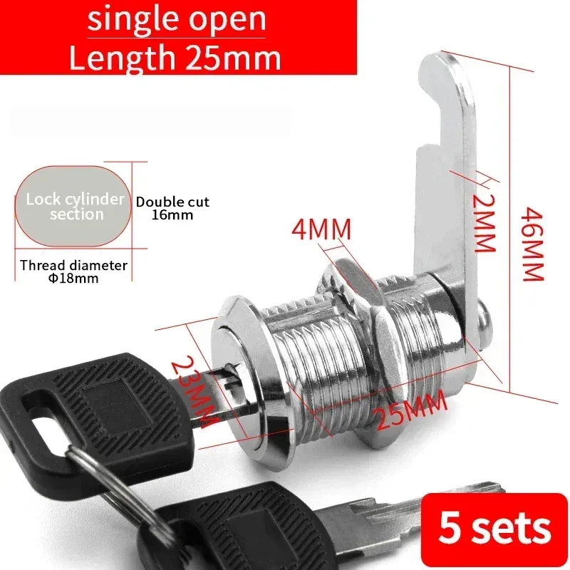 Metal Cylinder Cam Lock with 2 Keys for Cabinets, Lockers, Drawers, Mailboxes, File Cabinets - Available in Same Key or Different Key Options, 16mm showcase 7