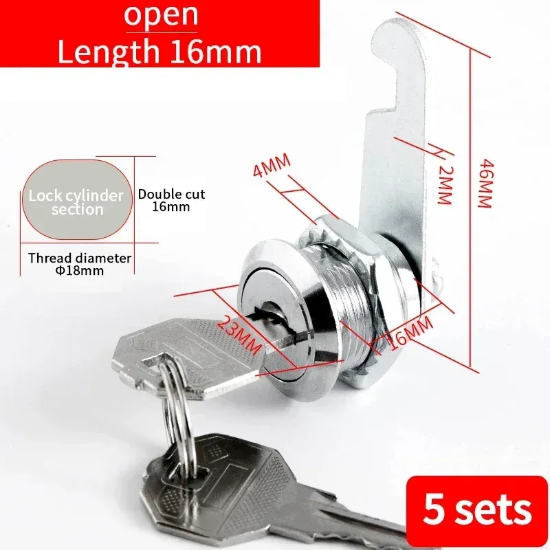 Metal Cylinder Cam Lock with 2 Keys for Cabinets, Lockers, Drawers, Mailboxes, File Cabinets - Available in Same Key or Different Key Options, 16mm showcase 22