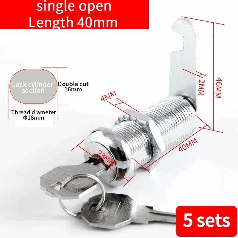 Metal Cylinder Cam Lock with 2 Keys for Cabinets, Lockers, Drawers, Mailboxes, File Cabinets - Available in Same Key or Different Key Options, 16mm showcase 15